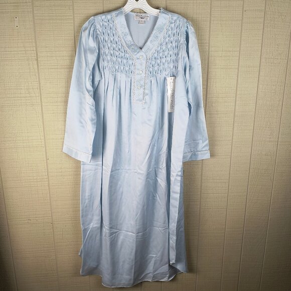 NWT Miss Elaine Satin Nightgown Full Length Brushed Inside Pastel Blue - Picture 1 of 6